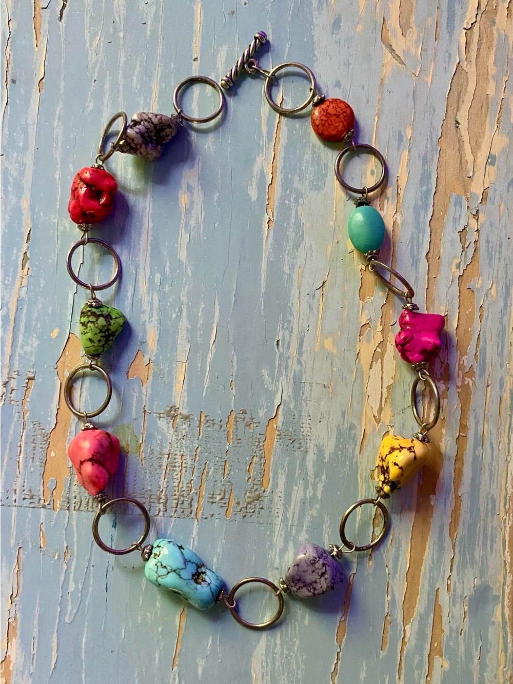 Multicolor Stone Link Necklace - Women Jewelry